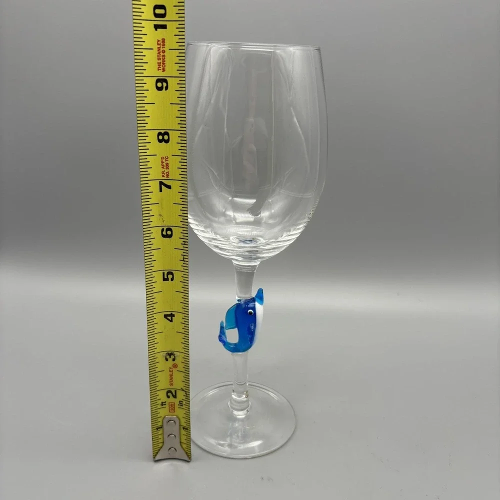 Pier 1 Dolphin Art Glass‎ Stemmed Wine Glass 9 3/8
